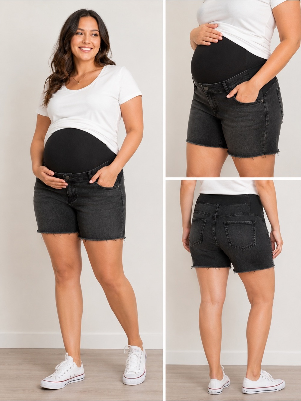 Isabel Maternity Ingrid & Isabel Black Denim Stretch Summer Shorts Size 00